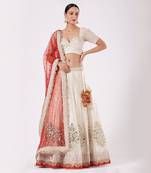 Leela- Summer Ready Cream & Gold And Red Lehenga Set With Mirror Work