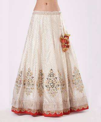Leela- Summer Ready Cream & Gold And Red Lehenga Set With Mirror Work 6