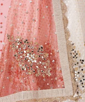 Leela- Summer Ready Cream & Gold And Red Lehenga Set With Mirror Work 7