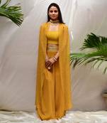 Sunny Flared Pant Set With Jewel Choker Cape