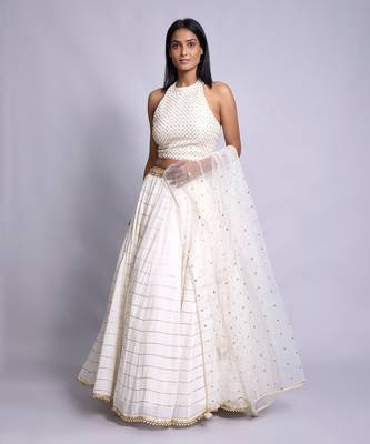 Long Skirt With Halter-Sleeved Blouse And Dupatta Set 1