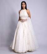 Long Skirt With Halter-Sleeved Blouse And Dupatta Set