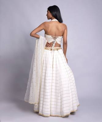 Long Skirt With Halter-Sleeved Blouse And Dupatta Set 4