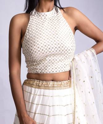 Long Skirt With Halter-Sleeved Blouse And Dupatta Set 5
