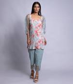 Medly Of Dove-Grey And Coral-Red Tunic With Straight Pants And A Dupatta
