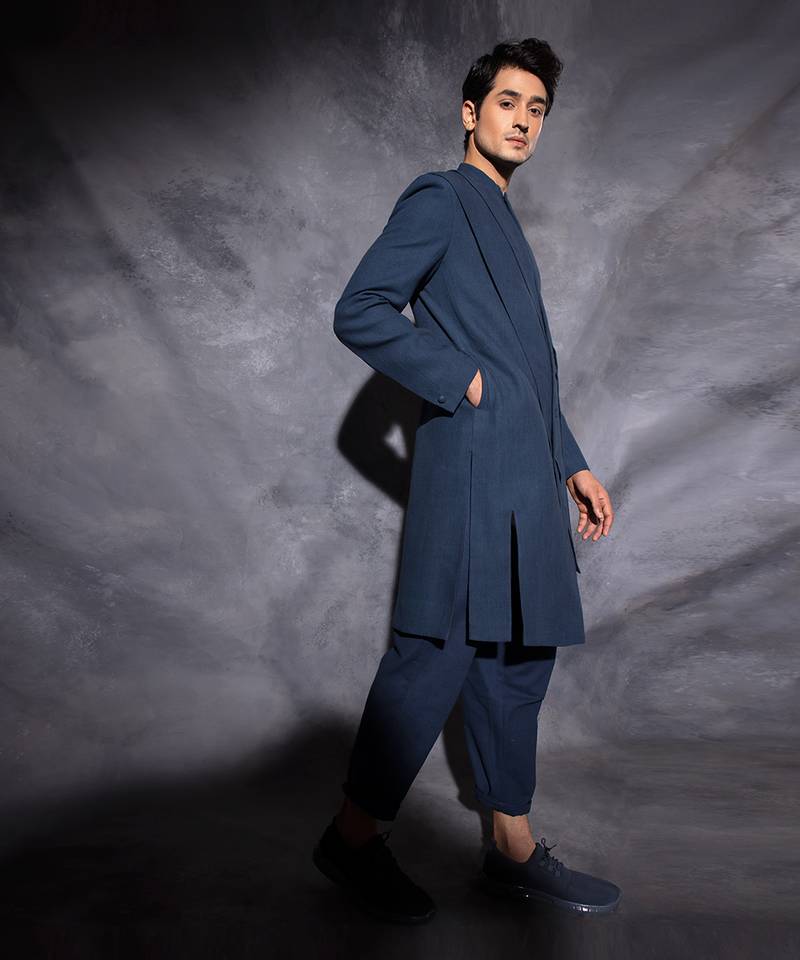 Navy Blue Front Slit Jacket