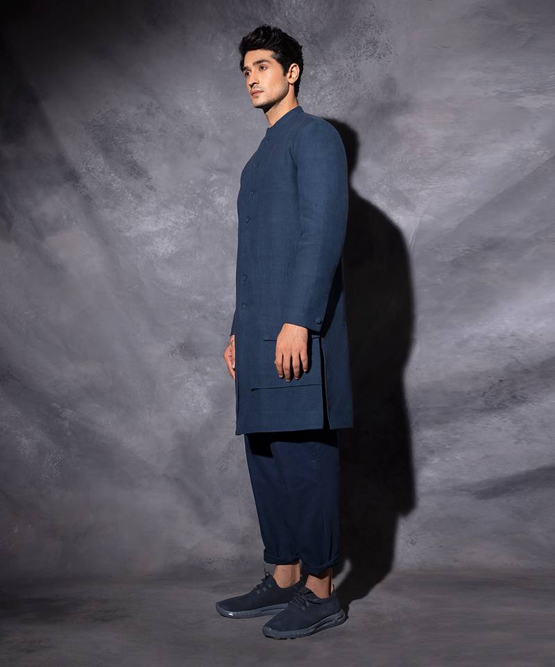 Navy Blue Front Slit Jacket