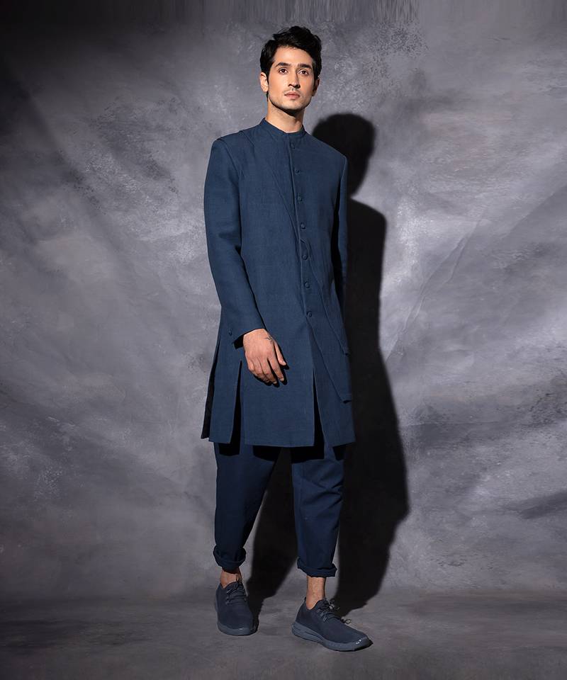 Navy Blue Front Slit Jacket