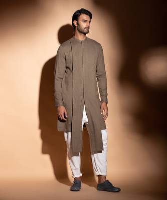 Brown Grey Front Open Concealed Placket Kurta  2