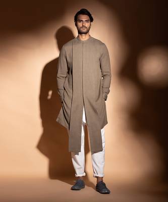 Brown Grey Front Open Concealed Placket Kurta  1