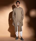 Brown Grey Front Open Concealed Placket Kurta 