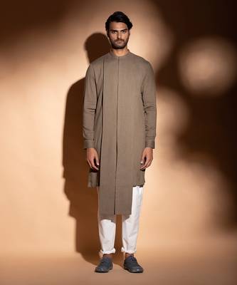 Brown Grey Front Open Concealed Placket Kurta  3