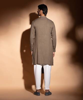 Brown Grey Front Open Concealed Placket Kurta  4
