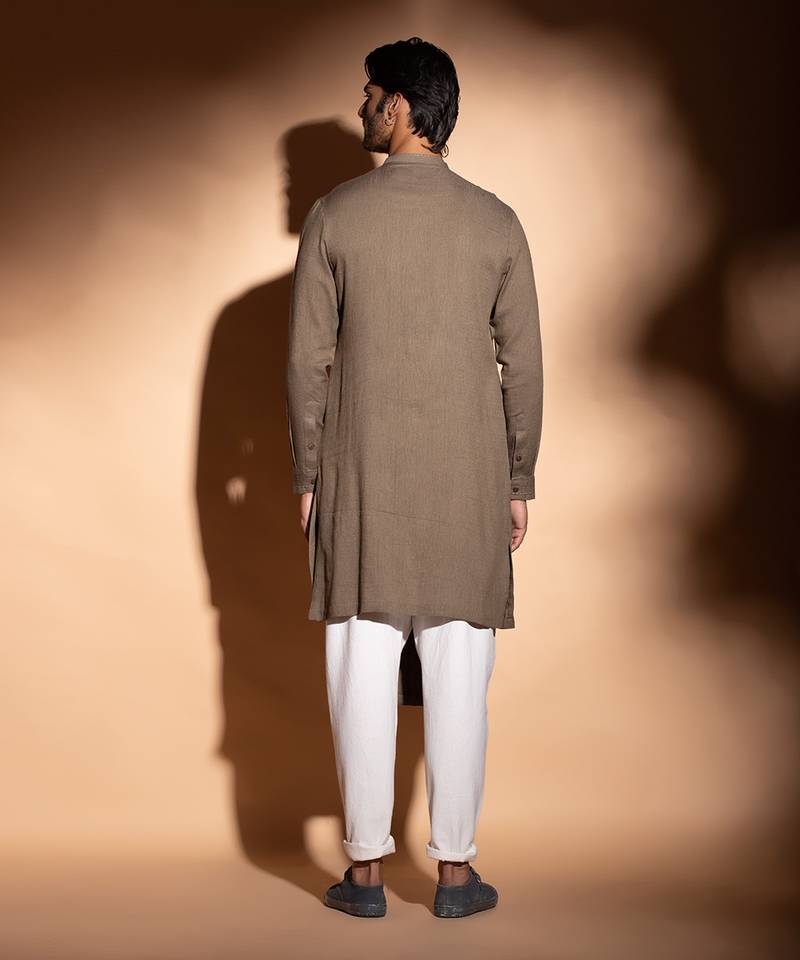 Brown Grey Front Open Concealed Placket Kurta 