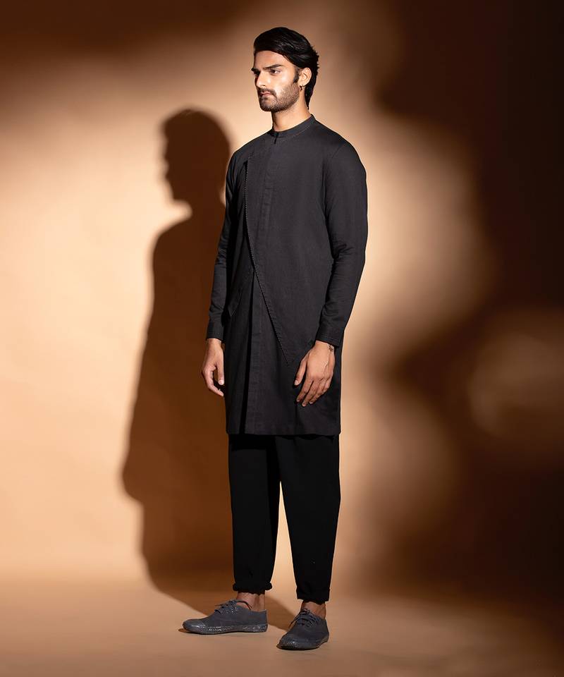 Black Double Layer Kurta 