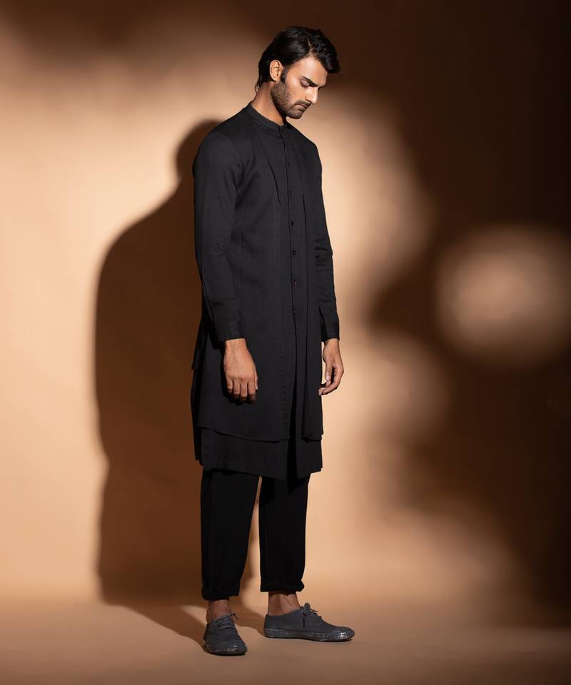Black Double Layer Kurta 