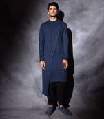 Navy Blue Cross Drape Half Placket Kurta 