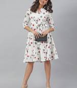 White printed cotton short-dresses