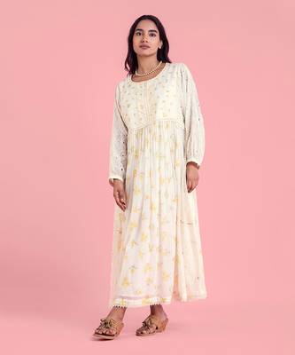 Frozen Off White Long Dress In Full Sleeves 1