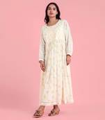 Frozen Off White Long Dress In Full Sleeves