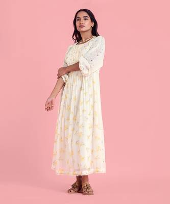Frozen Off White Long Dress In Full Sleeves 2