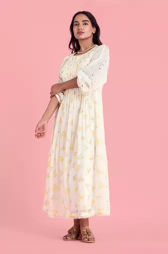 Frozen Off White Long Dress In Full Sleeves