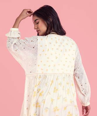 Frozen Off White Long Dress In Full Sleeves 3