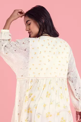 Frozen Off White Long Dress In Full Sleeves