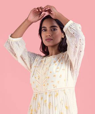 Frozen Off White Long Dress In Full Sleeves 4