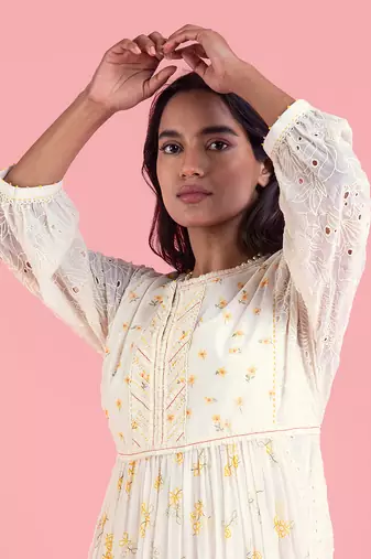 Frozen Off White Long Dress In Full Sleeves
