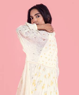 Frozen Off White Long Dress In Full Sleeves 5