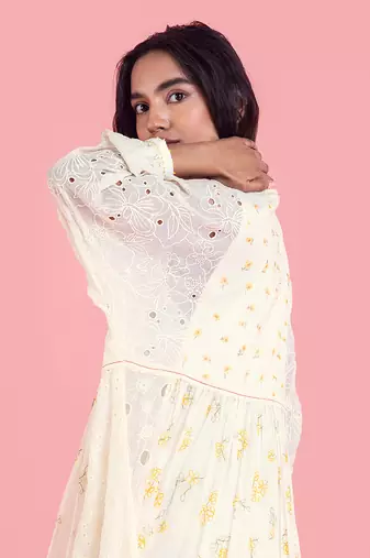 Frozen Off White Long Dress In Full Sleeves