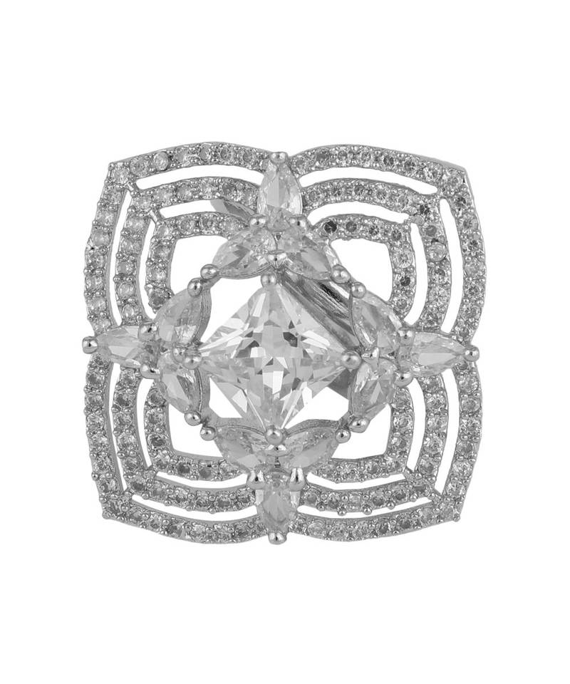 Silver Plated American Diamond Symmentrical Cocktail Ring