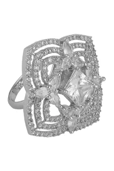 Silver Plated American Diamond Symmentrical Cocktail Ring