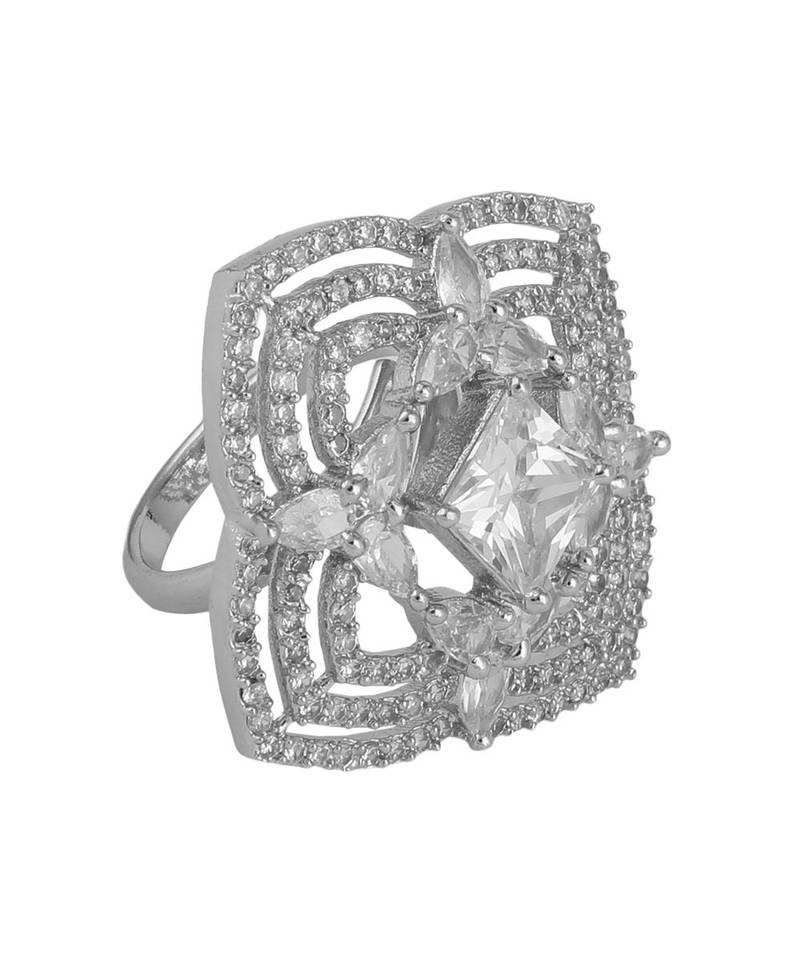 Silver Plated American Diamond Symmentrical Cocktail Ring