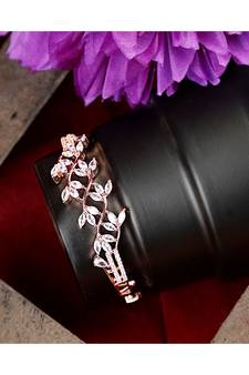 American Diamond Rose Gold Style Statement Leaf Shaped Bracelet for Girls and Women
