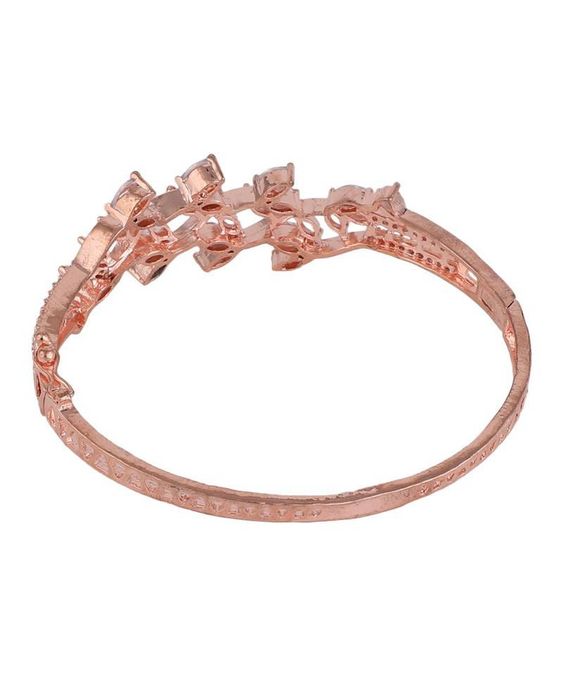 American Diamond Rose Gold Style Statement Leaf Shaped Bracelet for Girls and Women
