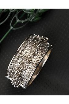 Contemporary Oxidised Broad Bracelet with ghungru studded for Girls and Women
