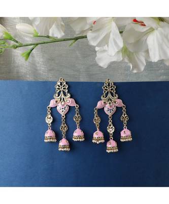 Enameled Pink Colored Statement Dangle Drop Earring 1