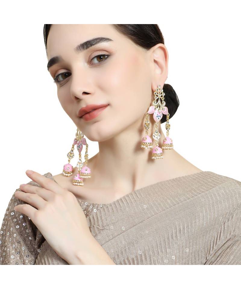 Enameled Pink Colored Statement Dangle Drop Earring