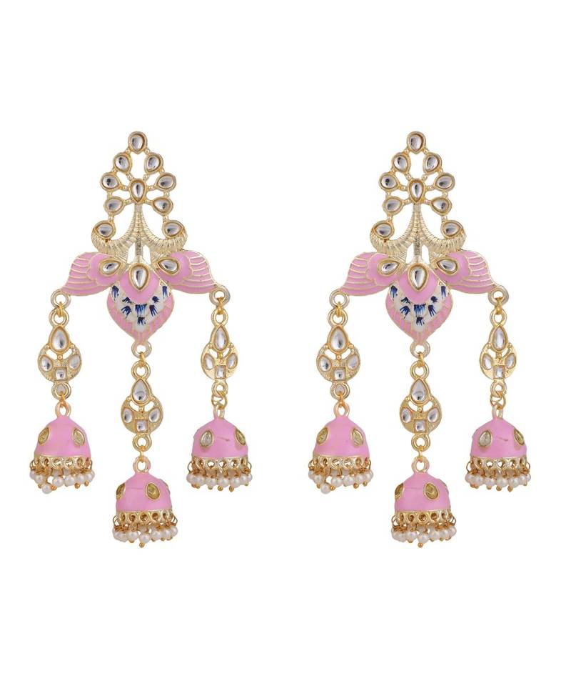 Enameled Pink Colored Statement Dangle Drop Earring