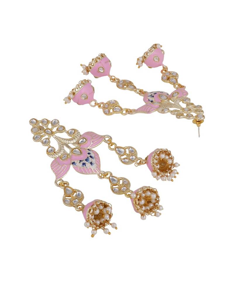 Enameled Pink Colored Statement Dangle Drop Earring