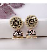 Enameled Black color Pearl studded Jhumka Earring