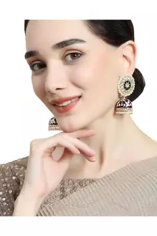 Enameled Black color Pearl studded Jhumka Earring