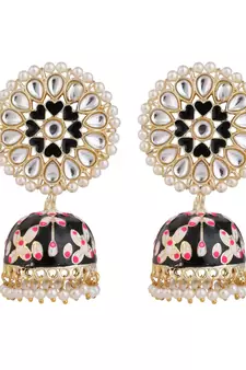 Enameled Black color Pearl studded Jhumka Earring