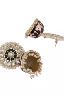 Enameled Black color Pearl studded Jhumka Earring