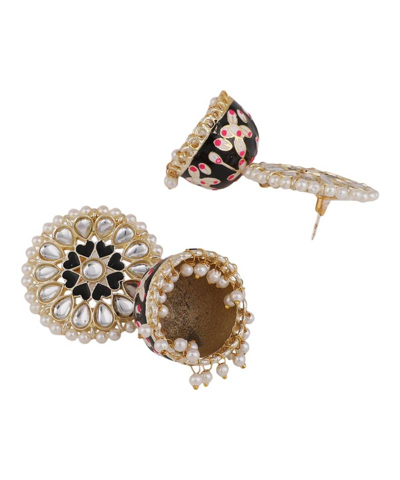 Enameled Black color Pearl studded Jhumka Earring