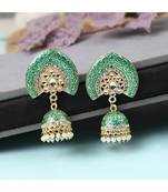 Enameled Green color Structured Stone Jhumka Earring