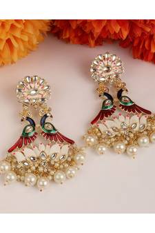 Statement Peacock Kundan and Pearl Studded Earring