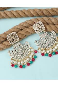 Ethnic Kundan and Pearl Multicolor Chandbali Earring